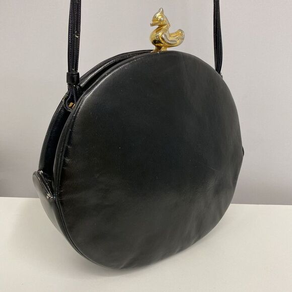 Vintage Judith Leiber Leather Purse Black Gold Tone Metal DUCK Clasp RARE‎ TLC - Picture 3 of 12